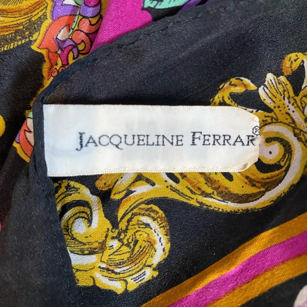 Jacqueline Ferrar Multi Color Bright Black Purple Floral square 100% Silk Scarf